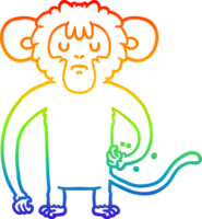 rainbow gradient line drawing of a cartoon monkey scratching png