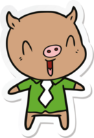 sticker of a happy cartoon pig wearing shirt and tie png