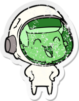 distressed sticker of a happy cartoon astronaut png