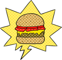 dessin animé empilés Burger avec discours bulle dans bande dessinée livre style png