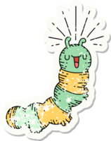 worn old sticker of a tattoo style happy caterpillar png