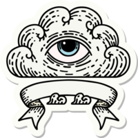 tatoeëren stijl sticker met banier van een allemaal zien oog wolk png