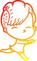 warm gradient line drawing of a cartoon squinting girl running png