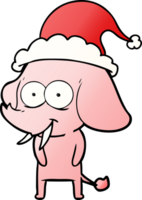 content main tiré pente dessin animé de une l'éléphant portant Père Noël chapeau png