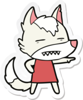 sticker of a cartoon wolf showing teeth png