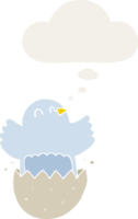 cartoon hatching chicken with thought bubble in retro style png
