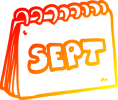 warm gradient line drawing of a cartoon calendar showing month of september png