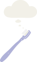 cartoon toothbrush with thought bubble in retro style png