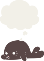 desenho animado bebê foca com pensamento bolha dentro retro estilo png