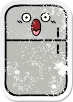 distressed sticker of a cute cartoon fridge  zer png