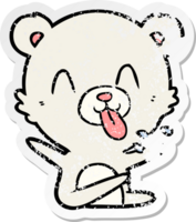 verontruste sticker van een onbeschofte cartoon-ijsbeer die zijn tong uitsteekt png