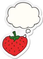 cartoon strawberry with thought bubble as a printed sticker png