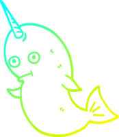 cold gradient line drawing of a cartoon narwhal png
