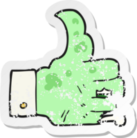 retro distressed sticker of a cartoon zombie hand png