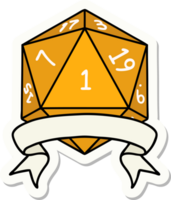 sticker of a natural one d20 dice roll png