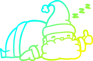 cold gradient line drawing of a sleepy santa giving thumbs up symbol png