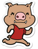 sticker of a angry cartoon pig running png