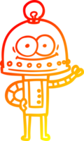 warm gradient line drawing of a happy carton robot with light bulb png