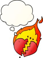 cartoon flaming heart with thought bubble in smooth gradient style png