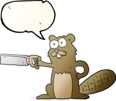 hand drawn speech bubble cartoon beaver with saw png