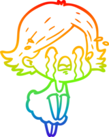 rainbow gradient line drawing of a cartoon woman crying png