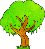 Hand gezeichnet texturiert Karikatur Gekritzel von ein Grün Baum png
