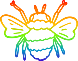 rainbow gradient line drawing of a cartoon bumble bee png