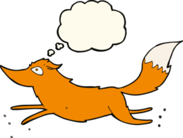 tekenfilm vos rennen met gedachte bubbel png