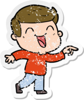 distressed sticker of a cartoon man laughing png