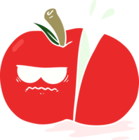 pomme en tranches en colère de dessin animé de style plat couleur png