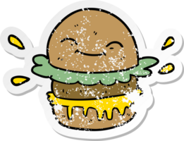 autocollant en détresse d'un hamburger de restauration rapide de dessin animé png