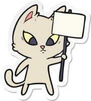 sticker of a confused cartoon cat with protest sign png