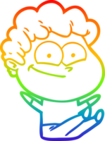 rainbow gradient line drawing of a cartoon happy man png