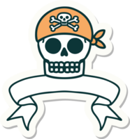 tattoo style sticker with banner of a pirate skull png