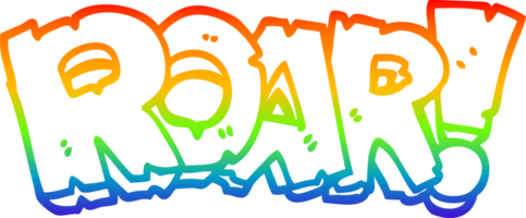 rainbow gradient line drawing of a cartoon roar text png