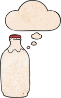 dibujos animados Leche botella con pensamiento burbuja en grunge textura estilo png