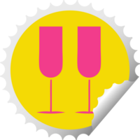circular peeling sticker cartoon of a champagne flutes png