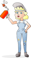 hand drawn cartoon woman welding png