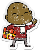 verontruste sticker van een happy cartoon kale man png