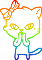 rainbow gradient line drawing of a cute cartoon cat png