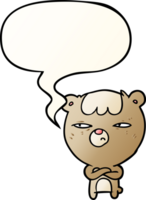 cartoon annoyed bear with arms crossed with speech bubble in smooth gradient style png
