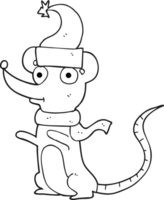 hand drawn black and white cartoon mouse wearing christmas hat png