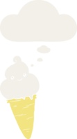 cartoon ice cream with thought bubble in retro style png