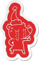 knäppa tecknad serie klistermärke av en gråt Björn bär santa hatt png
