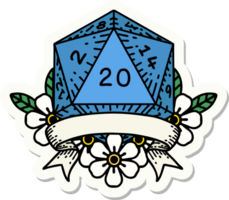 sticker of a natural 20 critical hit D20 dice roll png