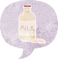 dessin animé Lait bouteille avec discours bulle dans grunge affligé rétro texturé style png