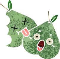 retro illustration style cartoon of a green pear png