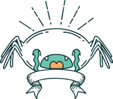 scroll banner with tattoo style crying spider png
