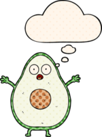 cartoon avocado with thought bubble in comic book style png