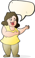 caricatura, feliz, mujer gorda, con, burbuja del discurso png